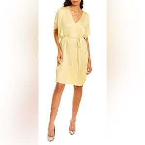 WOMENS LARGE VINCE CRUSHED CRINKLE SATIN DRESS YELLOW